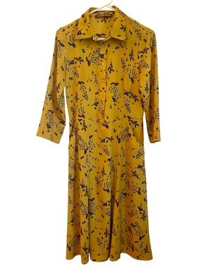 Comptoir Des Cotonniers Mustard Floral Long-Sleeve Midi Dress